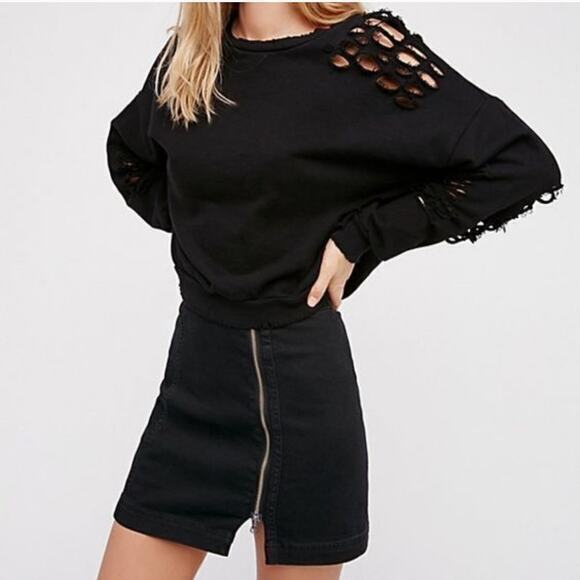 Free People Women's This Way Or That Way Front Zipper Denim Mini Skirt Small - Picture 1 of 12